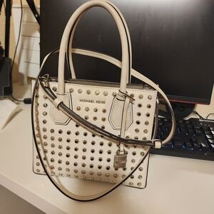 Michael Kors Mercer White Studded Leather Satchel